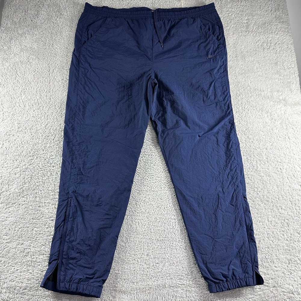 VINTAGE Nike Track Pants Mens XL Navy Blue Windbreaker Lined Zip Ankle